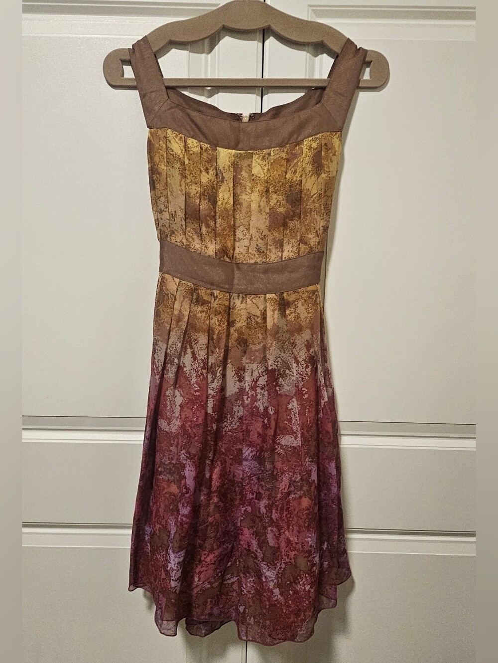Anna Sui For Anthropologie Silk Watercolor Flare Dress Marigold Purple Artsy